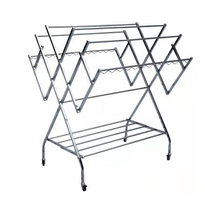 China Large W 2 Row Eco-friendly Material Shape Loading Capacity Folding Multifunctional Stainless Steel Clothing Rack Rack For Big Family for sale