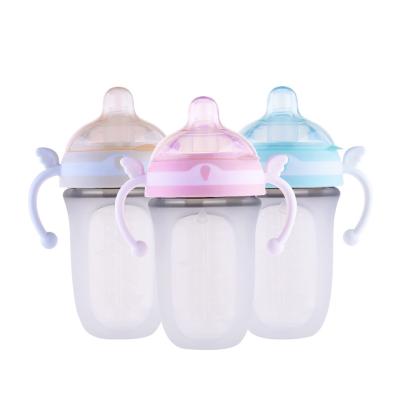 China Manufacturers 160ML/240ML Food Grade BPA Free 100% Silicone Portable Milk Free Baby Bottles For Newborn Anti Drop Anti Colic for sale