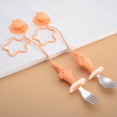 China BPA Free Anti Clog Baby Spoon Fork Feeding Utensil Set Silicone Baby Spoon And Fork For Baby Kids Toddlers Space Silicon Gel Piece Food for sale