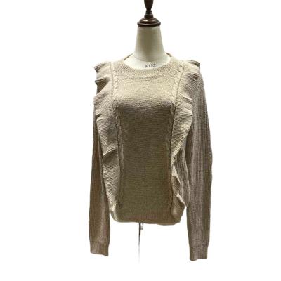 China Anti-wrinkle women crew neck long sleeve knit fungus slim fit sweater OEM ODM casual pullover side for ladies for sale