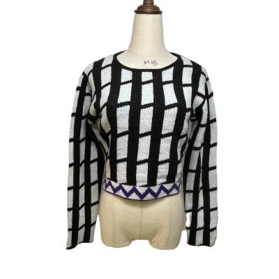 China Anti-wrinkle Long Sleeve Crewneck Knit Geometry Casual Irregular Edge Swap Sweater For Women OEM ODM for sale