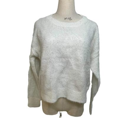 China Anti-wrinkle Fluffy Neck Long Sleeve Plush Pullover O Solid Color Knit Sweater Customized For Women OEM ODM for sale