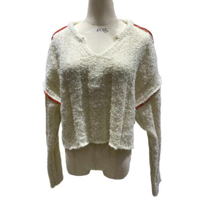 China anti-wrinkle women v-neck sweater long sleeve red and white knit OEM ODM customized sweater for ladies for sale