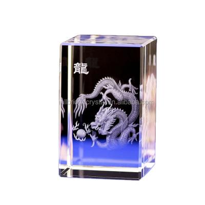 China New China Design Souvenir 3d Dragon Animal 3D Zodiac Crystal Cube laser for sale