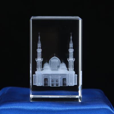 China Europe New Design 3D Laser Engraving Islamic Gifts Glass Crystal Gift for sale