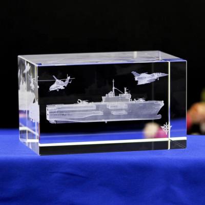 China Famous China Customs Warship Helicopter Type 3d Etched Crystal Gifts For Souvenir Gifts for sale