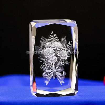 China Europe Customized Various 3d Flower Laser Engraved Frame Glass Crystal Carnation For Mother Photo Cube Day for sale