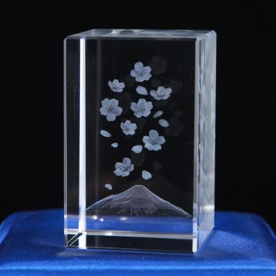 China Europe Promotion 3d Laser Crystal Flower With Etched Mount Fuji And SUKURA As A Gift From Japan for sale