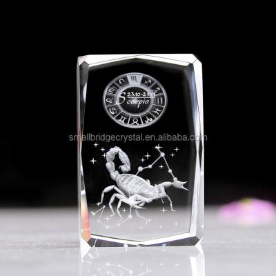 China Wholesale Europe Zodiac Scorpio XII Souvenirs Small Size Customize 3d Laser Crystal Cube for sale