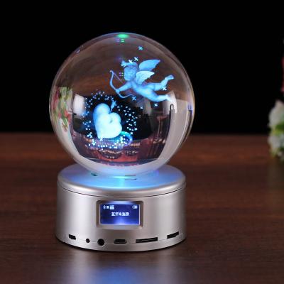 China Europe 3D laser engraved clear color MP3 led bass crystal ball to marry love memories crystal glass ball for sale