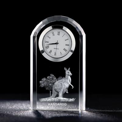 China China Professional Customize Wedding Favors Like Table K9 Transparent Crystal Clock 3d Laser Desktop Souvenir for sale