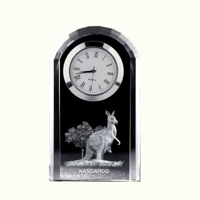 China Professional Transparent China K9 Customize Engraving Desk Table Crystal Glass Clock for sale