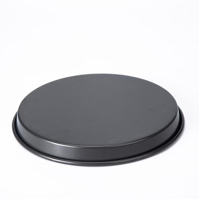 China Disposable OEM 10 inches deep Black Round Thickened Non-Stick Metal Carbon Steel Deep Dish Baking Mold Tray for sale