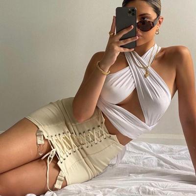 China 2021 Summer Women Fashion Breathable Halter Elastic Bandage Blouse Spring Ladies Sleeveless Streetwear/Vest for sale