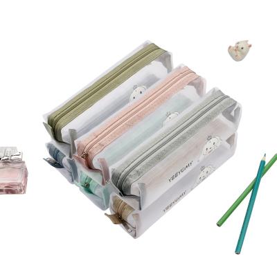 China Schools & Offices Transparent Nylon Mesh Pen Bag With Visible Logo Anti-Wrinkle Pencil Bag Custom Design for sale