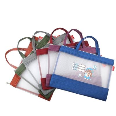 China nylon mesh & Oxford Cloth Customized South Korea Student Textbooks Sorting Casual Bag Single Layers Handle Plastic Zipper Document Bag Folder Bag for sale