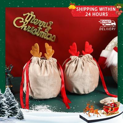 China Wholesale Halloween/Christmas Candy Bags Antlers Bags Velvet Suction Twine Bunny Gift Packing Bags for sale