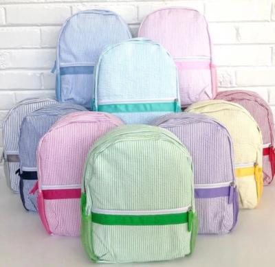 China Popular Daily Life Backpack For Kids Back To School Personalized Gift Kids Cotton Seersucker Striped Backpack for sale