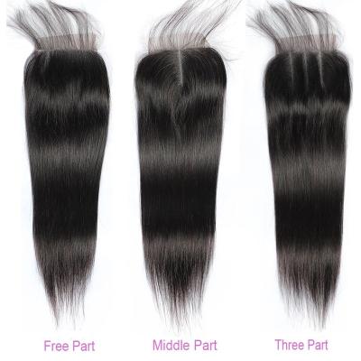 China Transparent Brazilian Straight Human Hair Lace Closure Lace Closure Hair Middle Only/Free Part 4X4 Lace Up Closure 10-20 inch for sale