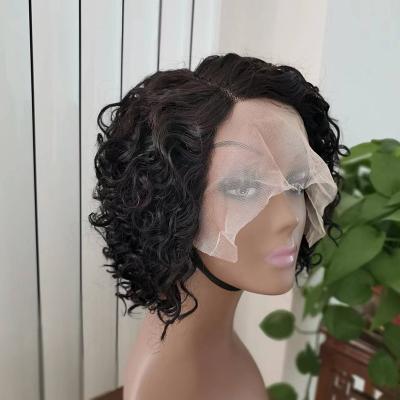 China New Fashion Pixie Curly Svolna Pixie Cut Curly Wigs Natural Black For Women Color 13x4x1 Lace Pre Plucked Brazilian Curly T Piece Wigs for sale