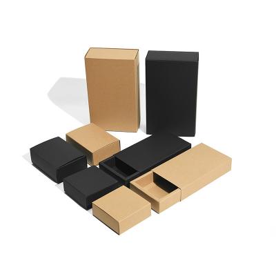 China Recycled Materials Corrugated Kraft Paper Drawer Box Stain Merchandise Tea Card Tray Boxes Jewelry Cosmetics Black Drawstring Sock Packaging for sale