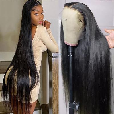 China 12A Silky Straight HD Raw Indian Hair Lace Front Swiss Bone Straight Human Hair Lace Closure Wigs Brazilian Virgin Hair Frontal Wig For Black Women for sale