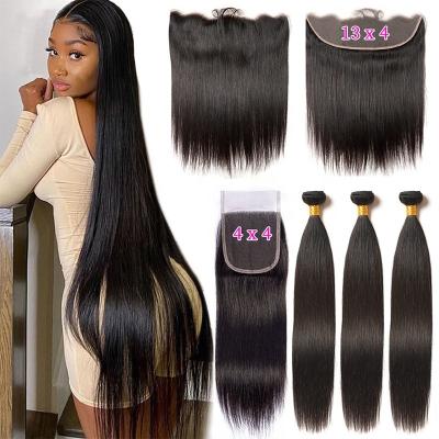 China Brazilian 12a Grade Virgin Hair Weave Bundles Cuticle Aligned Hair Bundle Virgin Silky Straight Wave Hair Extension Vendors With Closure for sale