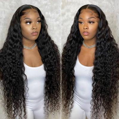 China Deep Wave Cuticle Aligned 100% Virgin Human Hair Pulcked Deep Wave 30 Closure Wig Full Lace Frontal Hair Wig Pre Unprocessed 40 Inches for sale