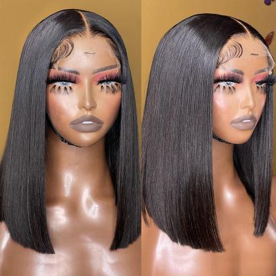 China Wholesale Peruvian Fuxin Bob Wig Lace Front Human Hair Wig Silky Straight Wave Pre Plucked Cuticle Aligned Virgin Hair Short Wigs For Black Woman for sale