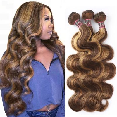 China Unprocessed Virgin Body Wave Hair Bundles Brazilian Hair Extensions Vendor Bundle With Closure Honey Blonde Highlights Bundles Unprocessed Weave for sale