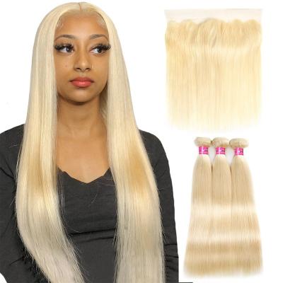 China Silky Straight Wave 613 Bundles With Frontal Brazilian Straight Hair 3/4 Bundle With Closure 40 Inch Remy Blonde Human Hair Bundles With Headband for sale