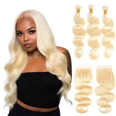 China Body Wave Fuxin 613 Blonde Body Wave Brazilian Hair Weave Hair Bundles With Closure 3 Bundles Remy Hair With Lace Frontal Closure for sale