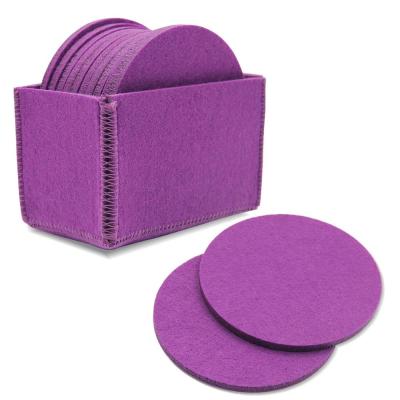 China Sustainable Coaster 10 Set Purple Felt Set With Stand Table Coasters Absorbent Felt Coasters For Drinks for sale