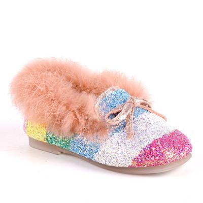 China Anti-Smell Faux Fur Children's Cotton Shoes 2020 Autumn/Winter Rainbow Sequins Girl Kid Plush Casual Shoes For Kids for sale