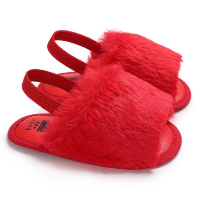 China Best Selling Cute Faux Fur Baby Flat Sandals With Unique Solid Color Soft And Easy To Wear Anti-Drop Sandals for sale