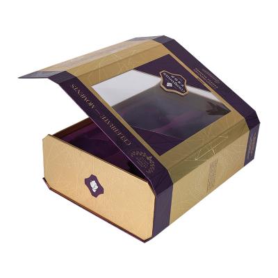 China Disposable Wine Set Gift Box Packaging Magnetic Closure Whiskey Bottle And Tumbler Paper Box With Window Customized High Quality Luxury for sale