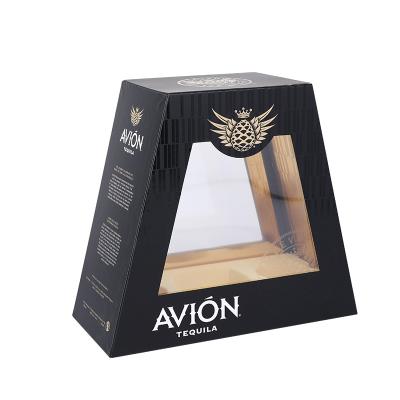 China Disposable Two-sides Open Window Black Printing Gold Foil Stamping Whiskey Wine Paper Packaging Box for sale