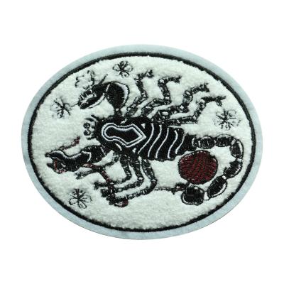 China Viable Custom 3d Shoe Chunky Chenille Embroidery Patches Kids New Design Oval Chenille Badge For Apparel for sale