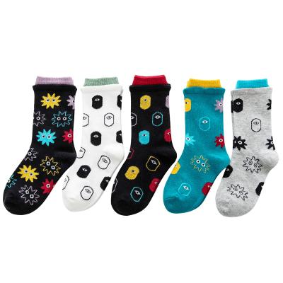 China 5 PCs 2021 Factory Children's Sporty Girl 1 Pack High Quality Crew Socks 100% Cotton Crew Socks Eye Boys High Quality Kids Socks for sale