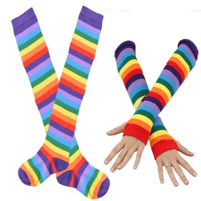 China Fashion Kids Breathable Wholesale Rainbow Striped Knee High Socks With Gloves for sale