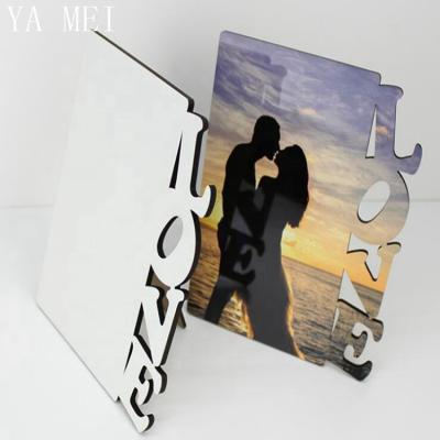 China 6*7inch 5mm Thickness Clear Blank Sublimation MDF Eco-friendly Desktop Photo Frame With Letters Design for sale