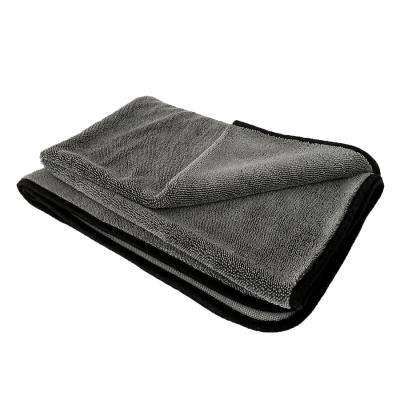 China Home Hotel Kitchen Car Cleaning Large Size Gray Car Wash Double Layers Microfiber Drying Cloth Detailing Twisted Loop Pile Towel for sale