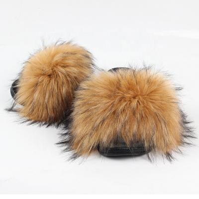 China Fashion Trend Fur Slippers Fluffy Hairy Slides For Women Big Size Faux Fur Slides Sandals Logo Slide With Cheap Price Custom Made for sale