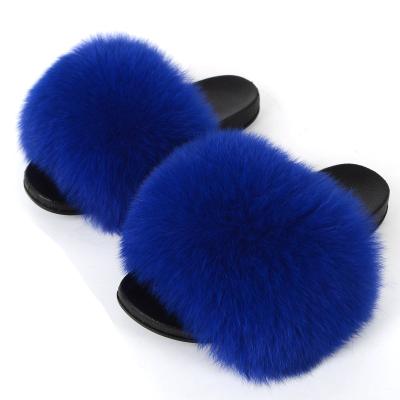 China Fox Raccoon Luxury Fluffy Furry Slides Anti-slippery 48 Hours Delivery For Ladies Wholesale Indoor Women Flat Fluffy Fur Slippers Plus Fur Slides for sale