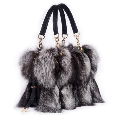 China Fashion Woman Real Fox Totes Handbag Party Luxury Genuine Leather Shoulder Bag Fur Bag For Ladies for sale