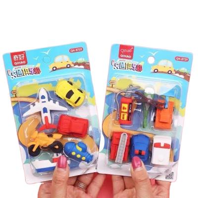 China Flat Cartoon Boys Promotional Vehicle Eraser Style Rubber Children's Map Gift Eraser Can Be Assembled Eraser for sale