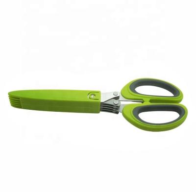 China Fashionable Quality 5 Blades UJ-SS029 LFGB Stainless Steel Herb Scissors With Cover for sale