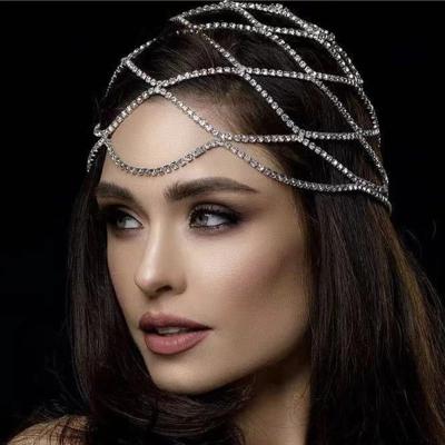 China Tassel Bridal Wedding Occasion Women Rhinestone Headbands Mesh Headband For Party Catwalk Jewelry Headbands for sale