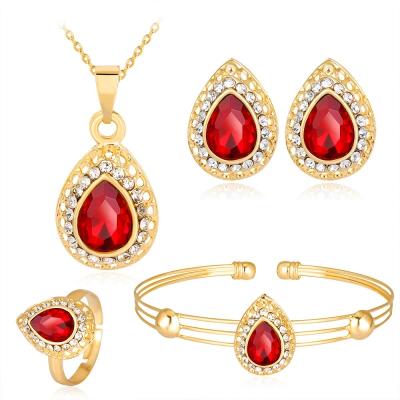 China Vintage Fashion Jewelry Set Necklace Ring Earrings Bracelet Water Drop Designs For Women Wedding Headscarf Sets for sale