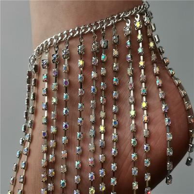 China HOT Fashion Rhinestone Anklets Women Party Dancing Anklets Beach Long Gorgeous Bling Tassel Anklets for sale